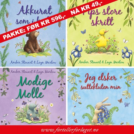 Pakke:Akkurat som i kveld, Modige Moille, Jeg elsker suttekluten min, Pips store skritt.